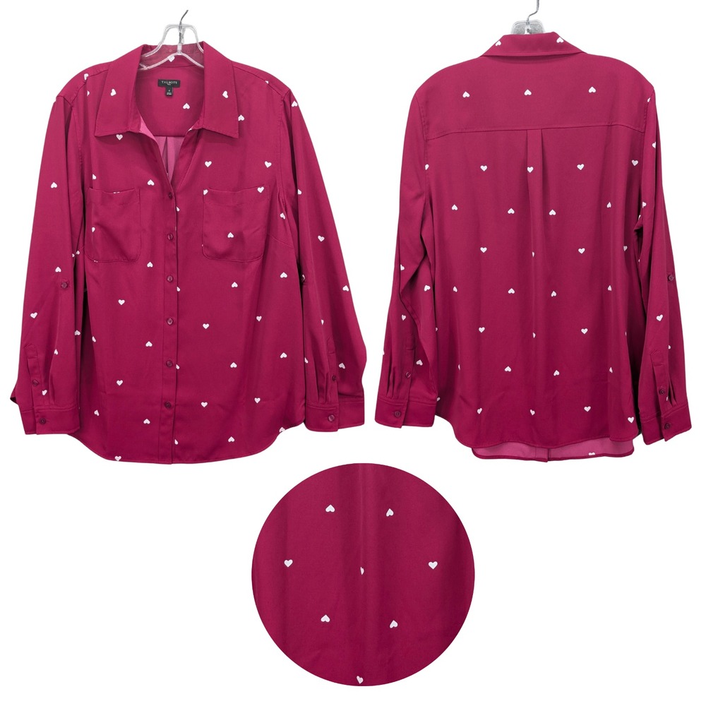 Talbots Heart Print Collared Button Front Long Sl… - image 3